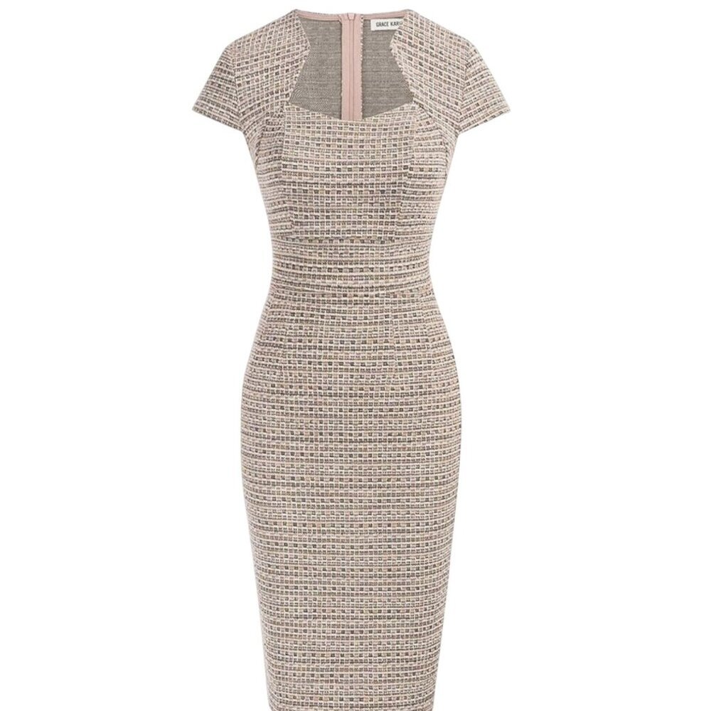Grace Karin Womens Tweed Cap Sleeve Sheath Dress Back Zipper & Lining size XL